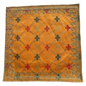 Yellow Puja Cloth/ Aasan with Floral Embroidery ( 30cmX30cm)