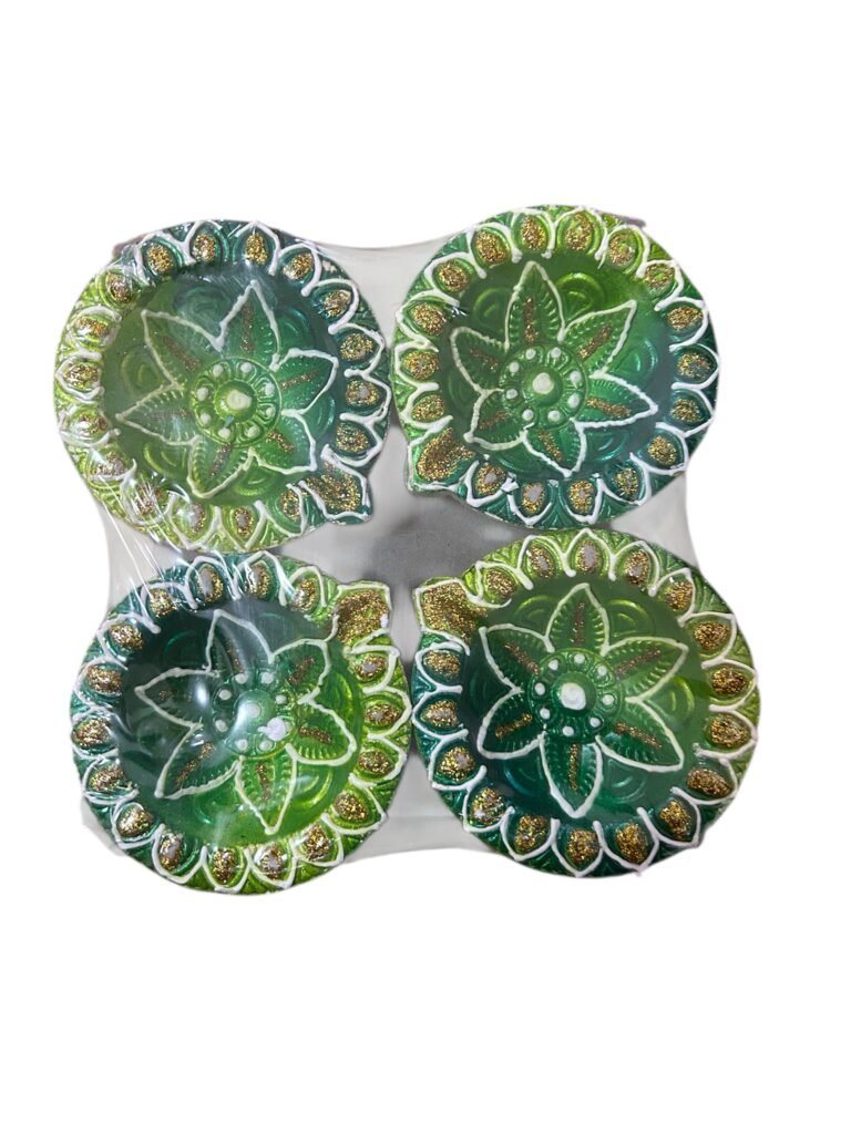4 pc big size Green shades Diya
