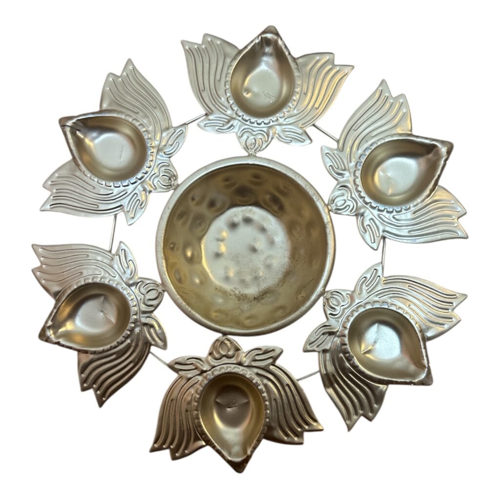 Metal Diya Holder Lotus Pattern Small (20cm)