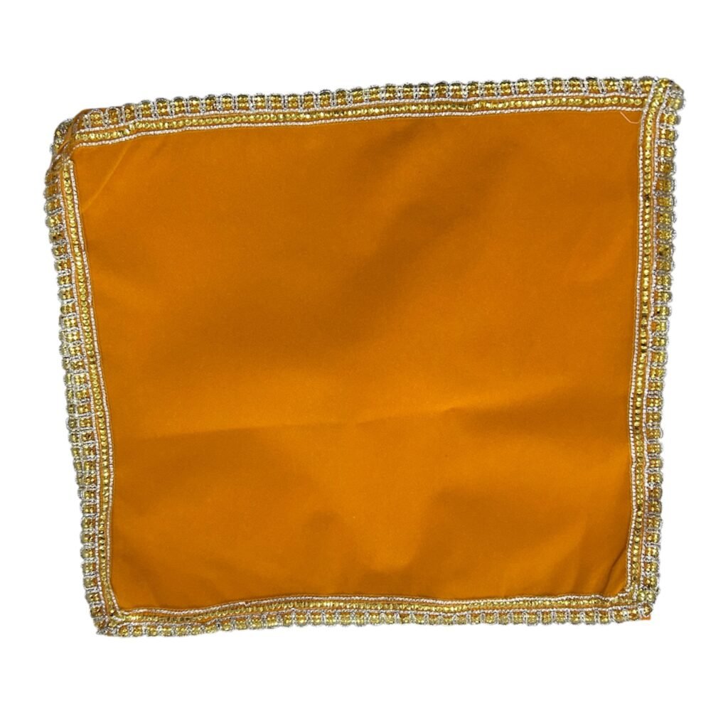 Aasan / Thal Posh/ Thal Cover Yellow 1pc 40X40cm appx (Light Velvet Fabric) Lace Outline