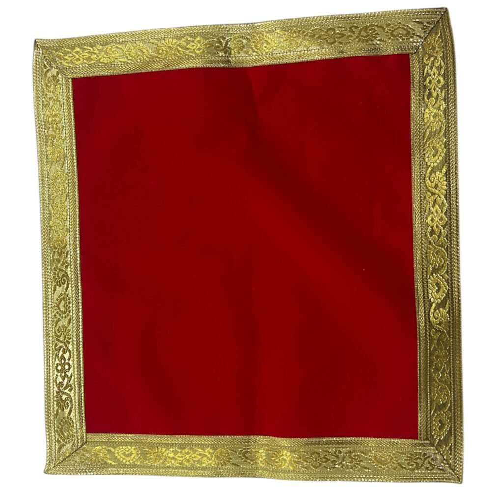 Aasan / Thal Posh/ Thal Cover Red1pc 40X40cm appx (Light Velvet Fabric) Gota Outline