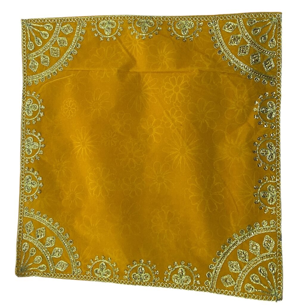 Pooja Chunri / Aasan / Thal Posh/ Thal Cover Yellow & Golden 1pc 40X40cm appx (Light Velvet Fabric)