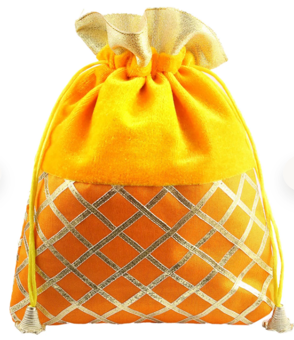 Velvet Gota Patti Potli Bags (500gm capacity) Yellow