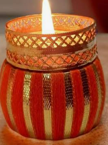 Damru Candle Holder 1PC with TeaLight Candle Orange