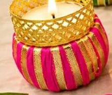 Damru Candle Holder 1PC with TeaLight Candle PINK